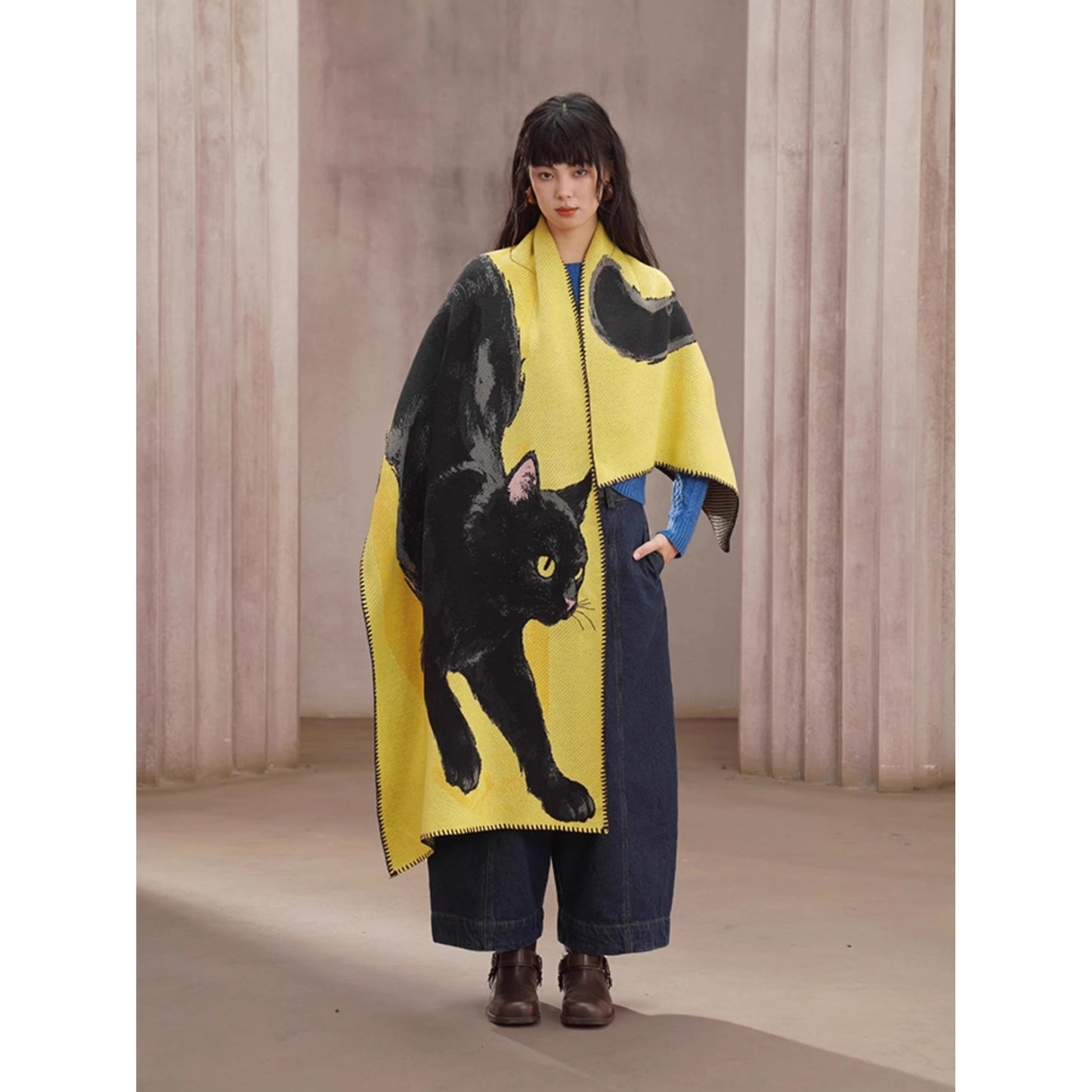 黒猫の挿絵ニットストール