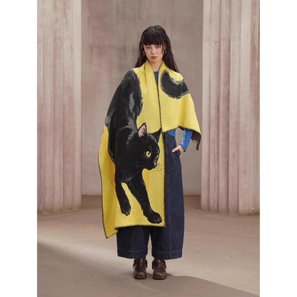 黒猫の挿絵ニットストール