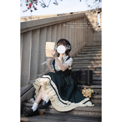 英国令嬢のクラシカルジャンパースカートとブラウス - Dark Green