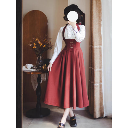 英国のお嬢様のスタンドカラーブラウス - White