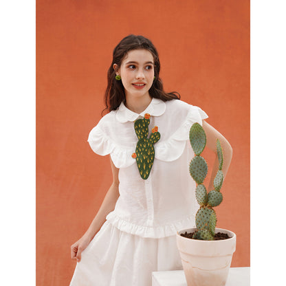 サボテンと花の刺繍ネクタイ - Dark Green