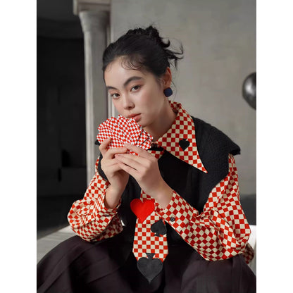 トランプのマークの刺繍ブラウス - Checked