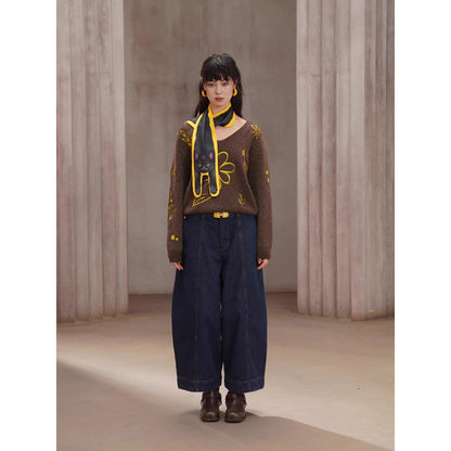 植物の刺繍ニットセーター