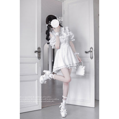 純白の天使の刺繍フリルワンピース