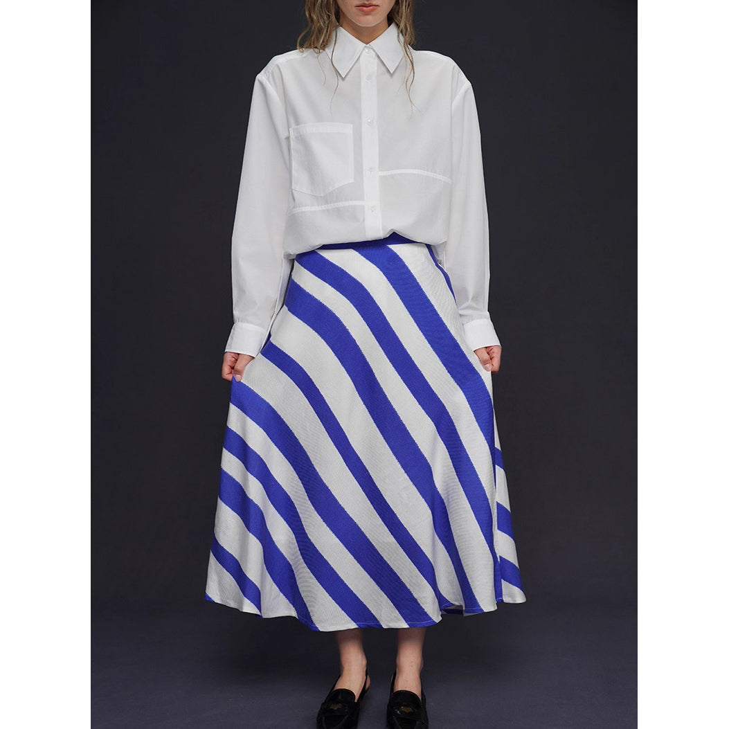 青紫の縞柄ストライプスカート