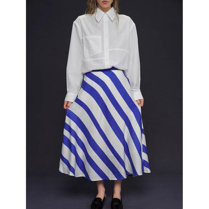 青紫の縞柄ストライプスカート