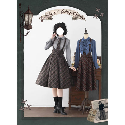 英国のお嬢様のクラシカルジャンパースカート - Olive Gray Checked