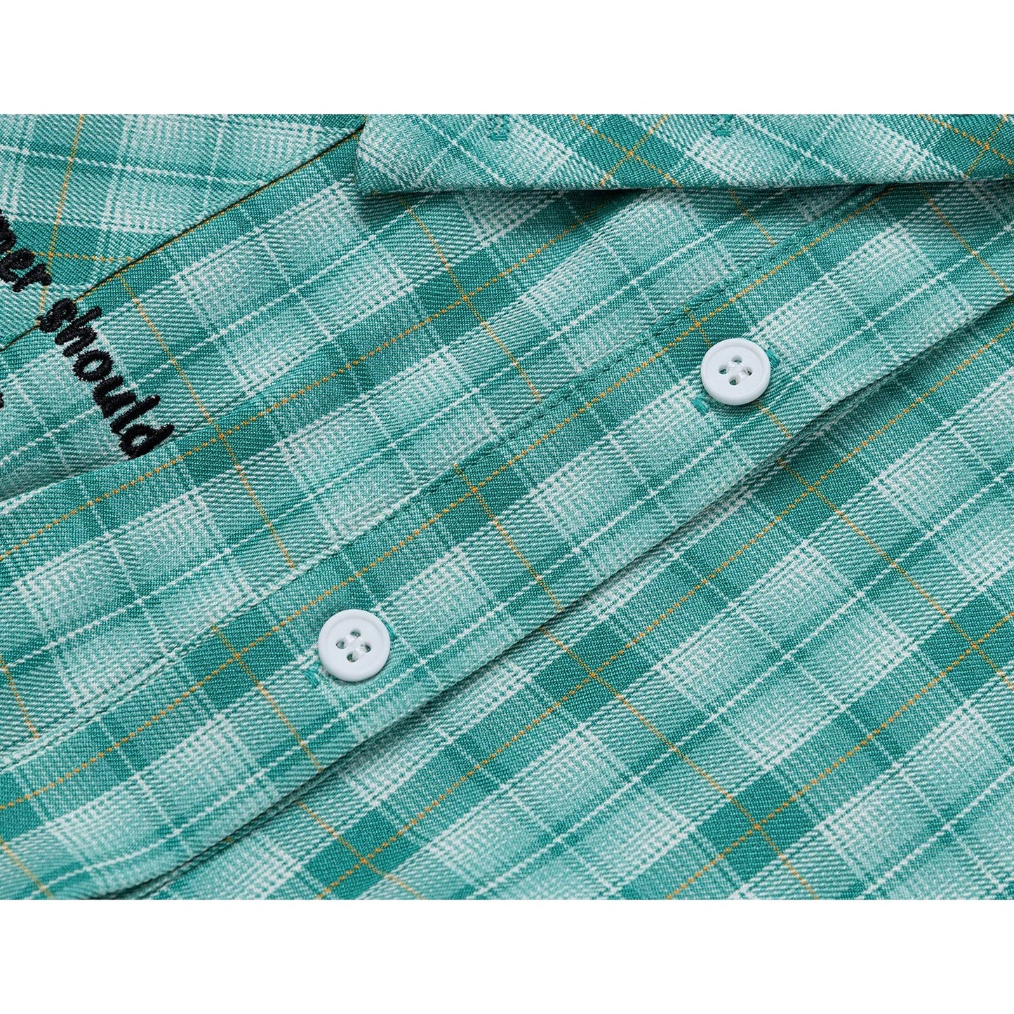 蜜柑の刺繍アシンメトリーシャツ - Green Check