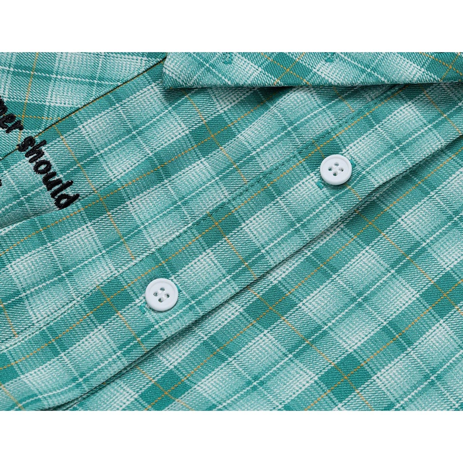 蜜柑の刺繍アシンメトリーシャツ - Green Check