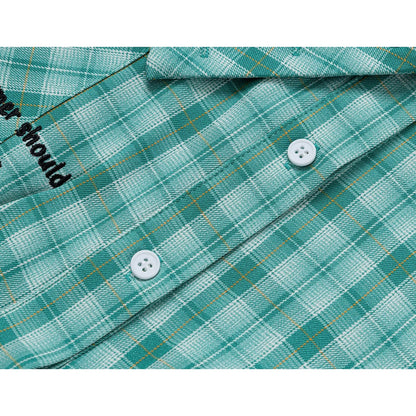 蜜柑の刺繍アシンメトリーシャツ - Green Check