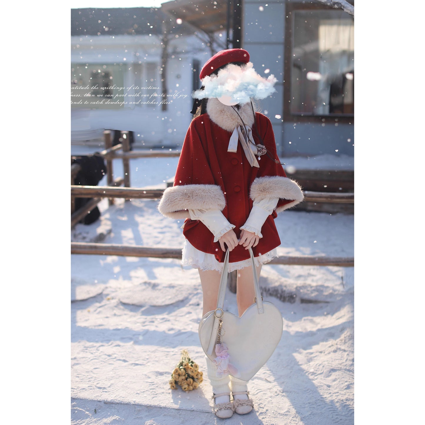 深紅のお嬢様のウールケープコート