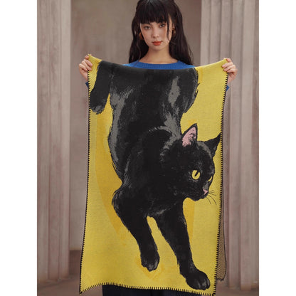 黒猫の挿絵ニットストール