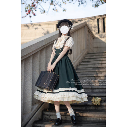 英国令嬢のクラシカルジャンパースカートとブラウス - Dark Green