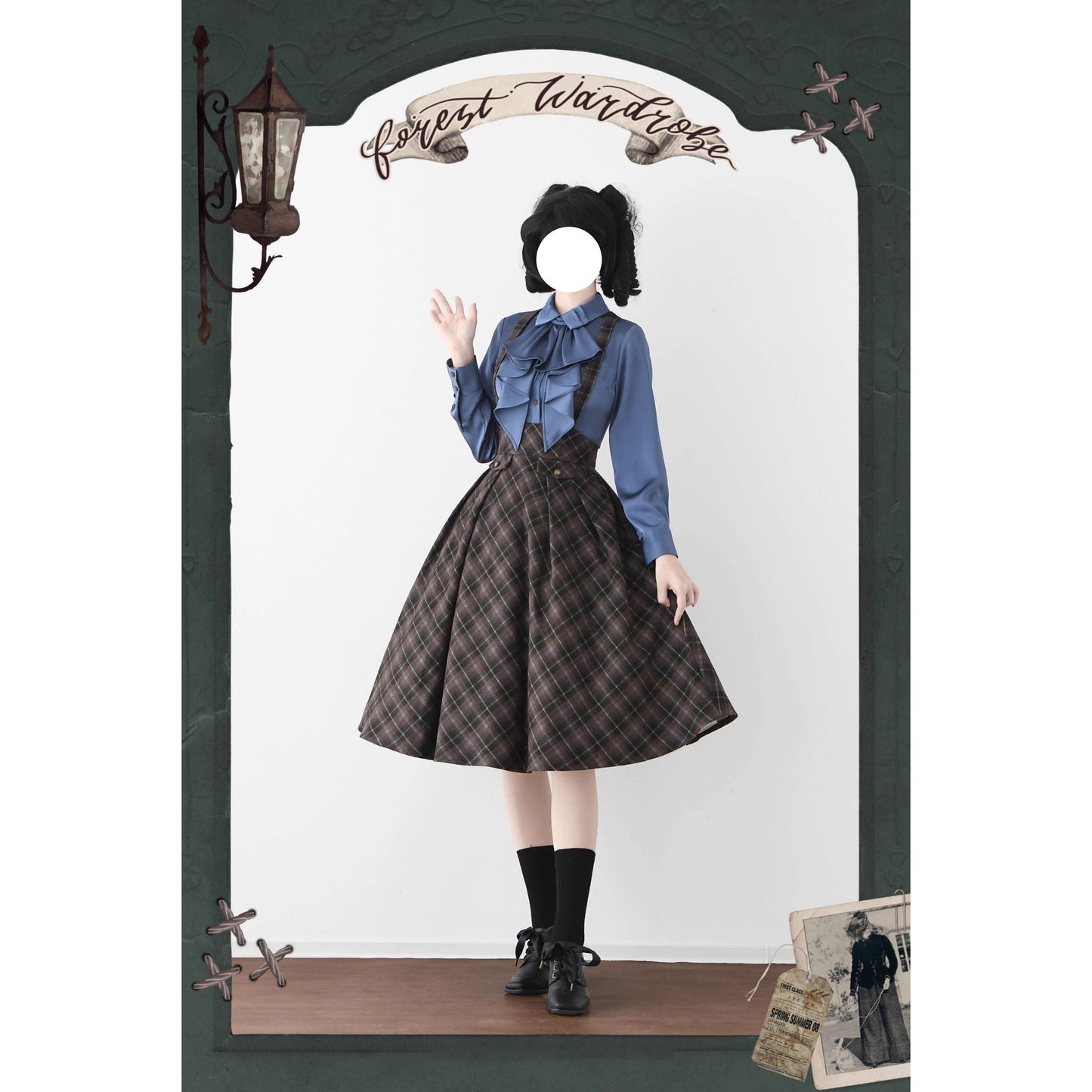 英国のお嬢様のクラシカルジャンパースカート - Olive Gray Checked