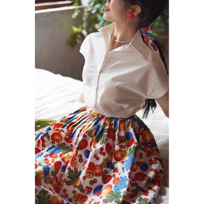 果実の油彩画レトロスカート