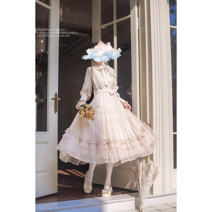 奏鳴曲を奏でる刺繍ジャンパースカートとフリルリボンブラウス