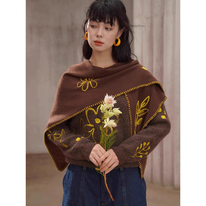 植物の刺繍ニットセーター