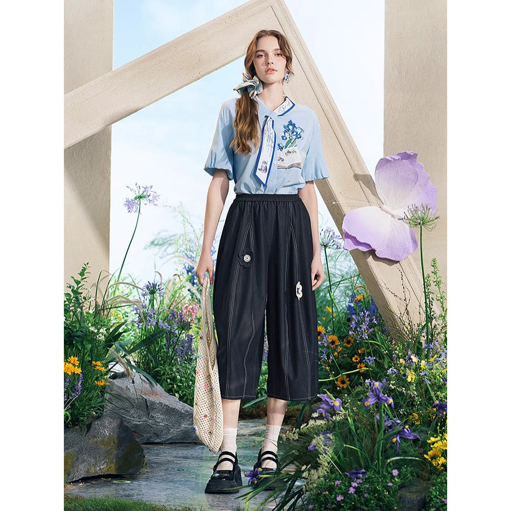 向日葵とアイリスのリボンブラウス