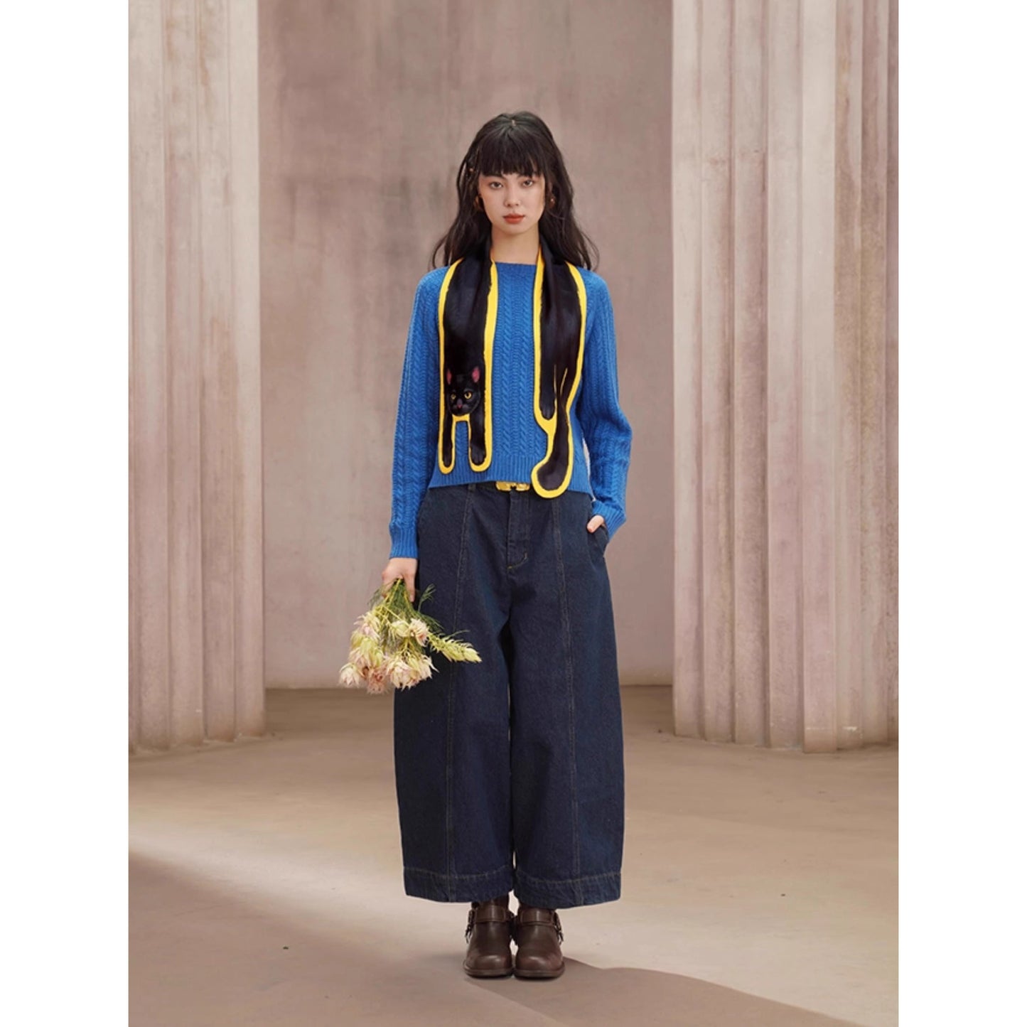 ケーブル編みのレトロセーター