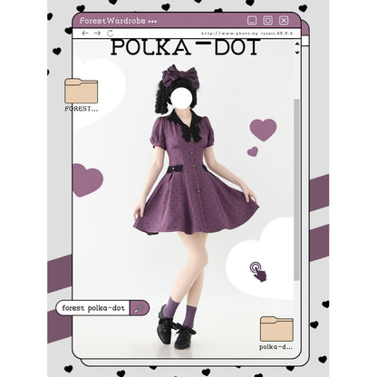 映画女優の水玉柄クラシカルワンピース - Deep Purple