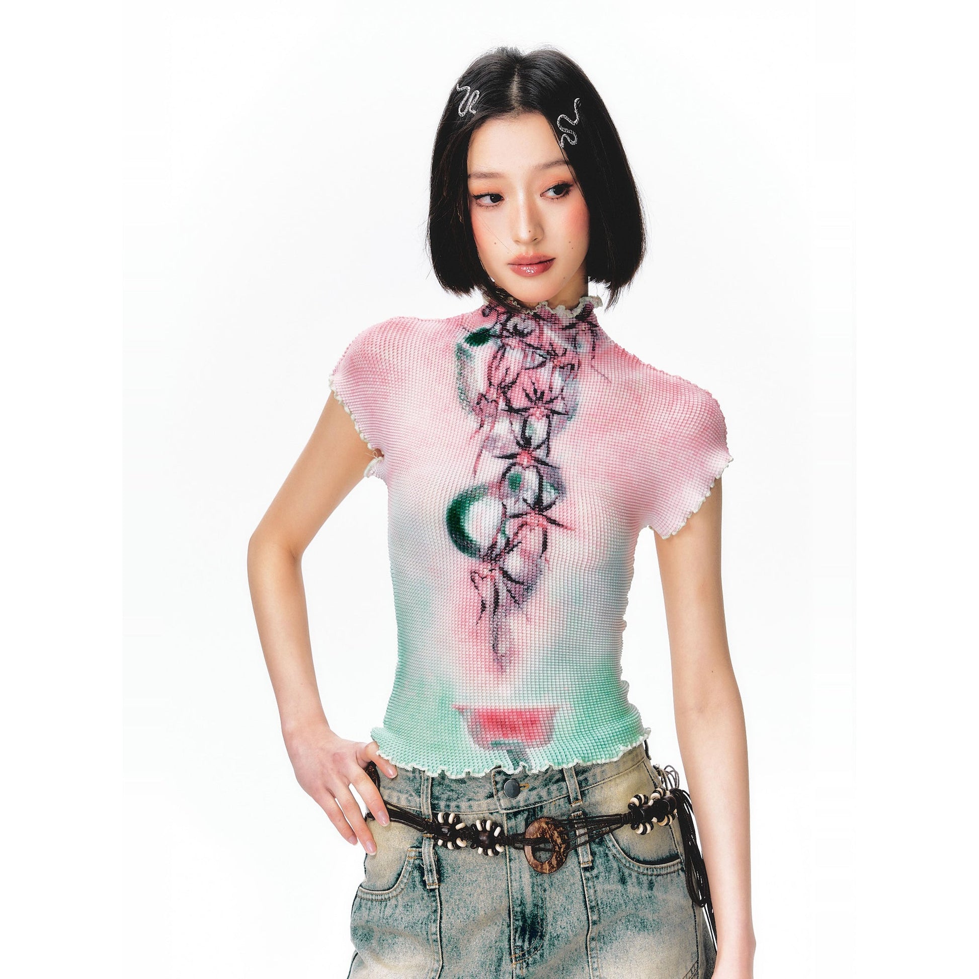 水彩の抽象画ハイネックトップス