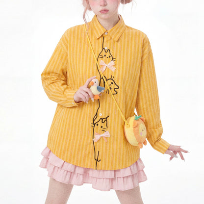 子猫の刺繍リボンブラウス - Golden Yellow