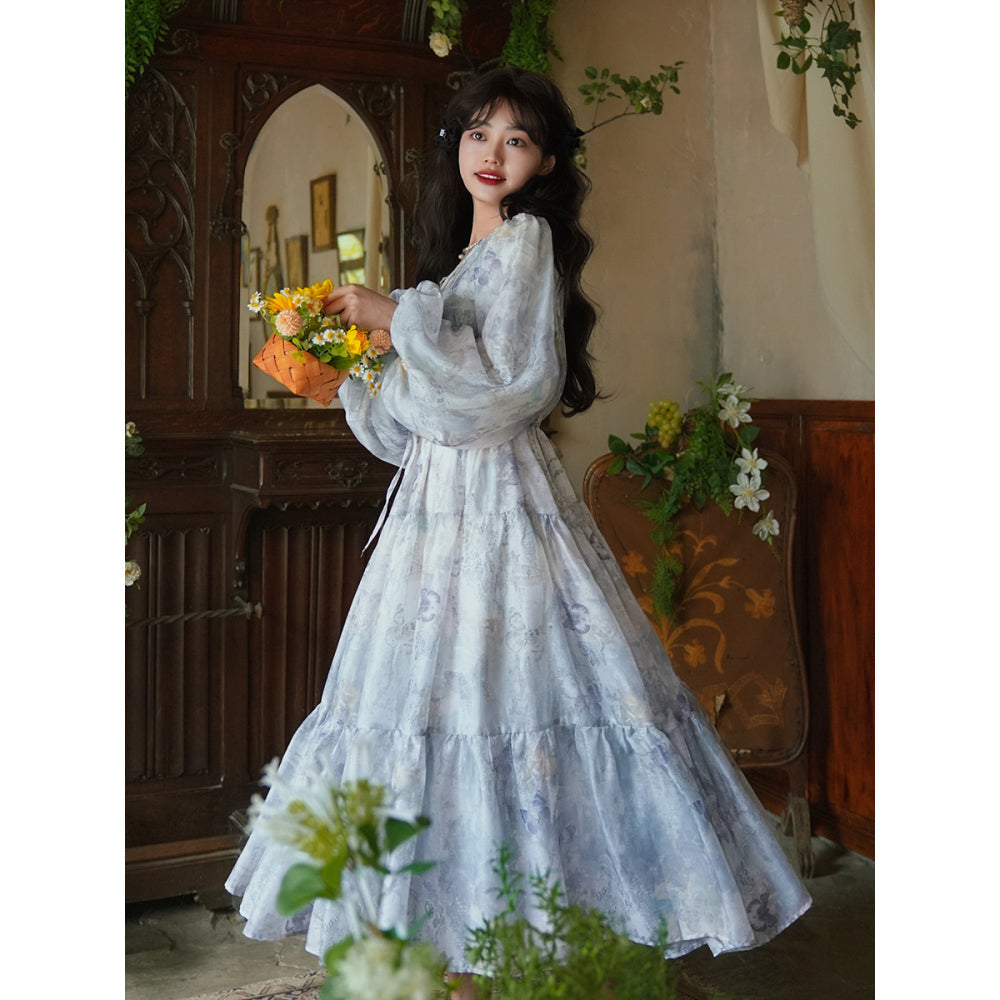 灰霧の花鳥画ワンピース