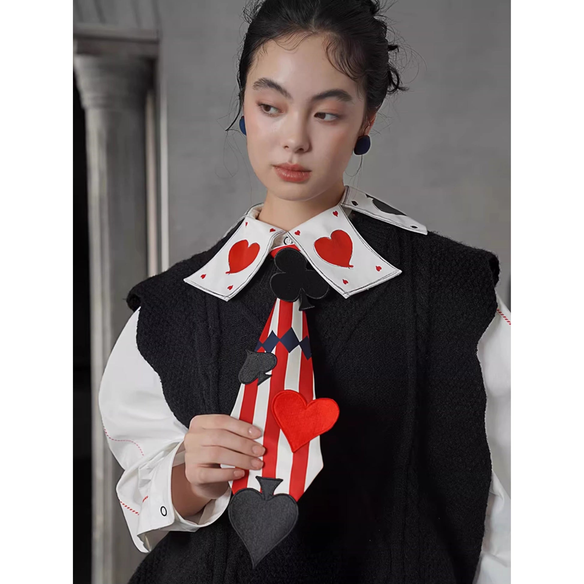 トランプのマークの刺繍ネクタイ - Stripe