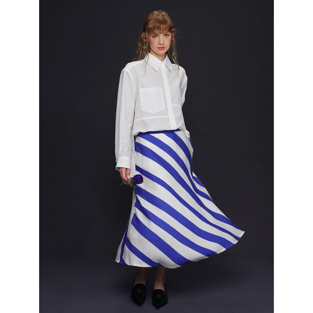青紫の縞柄ストライプスカート