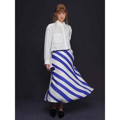 青紫の縞柄ストライプスカート