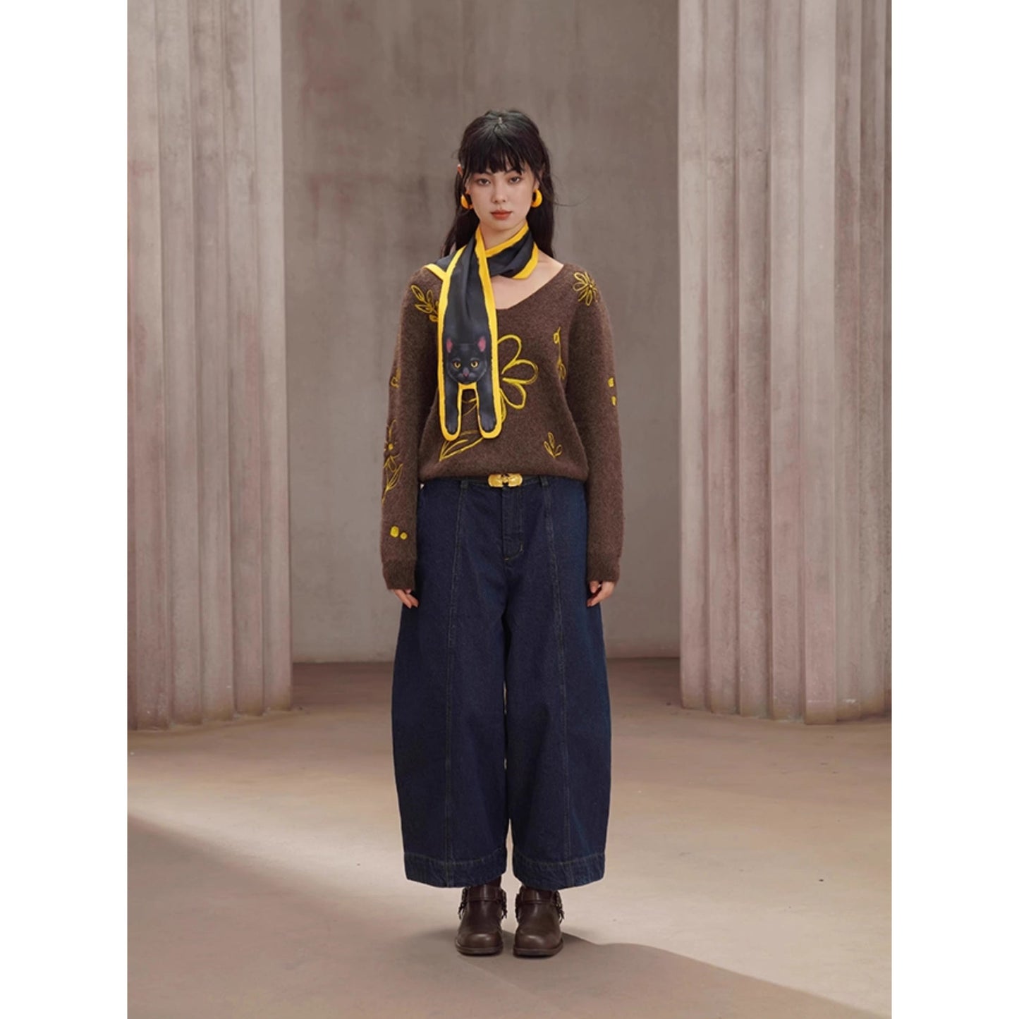 黒猫の挿絵マフラー