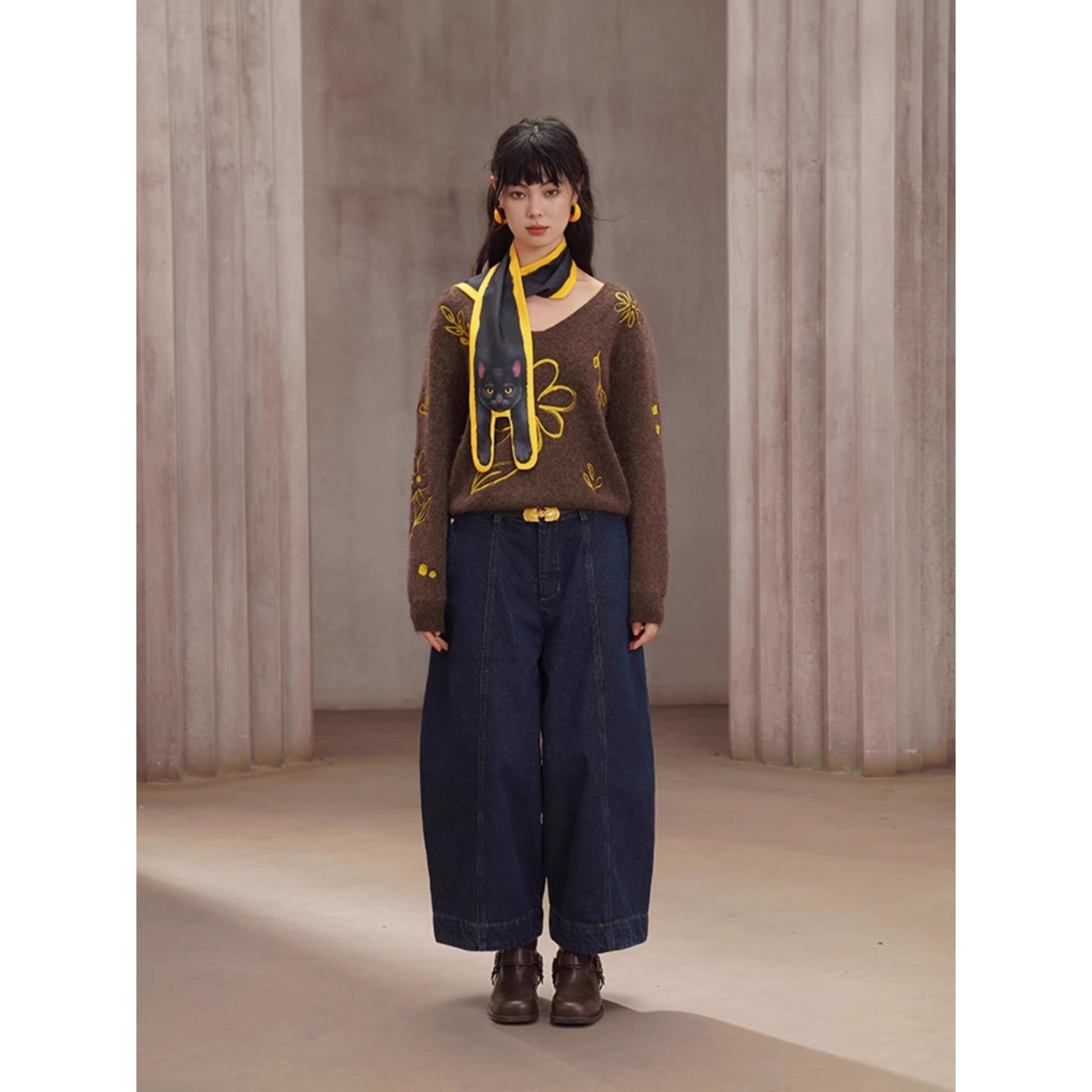 黒猫の挿絵マフラー