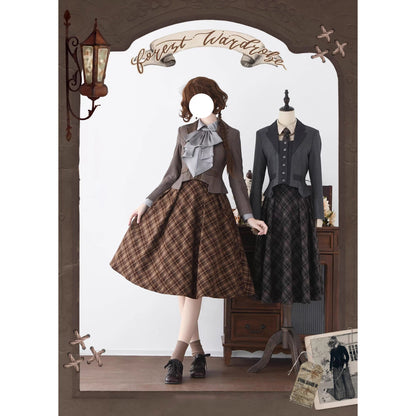 英国のお嬢様のクラシカルジャンパースカート - Brown Checked