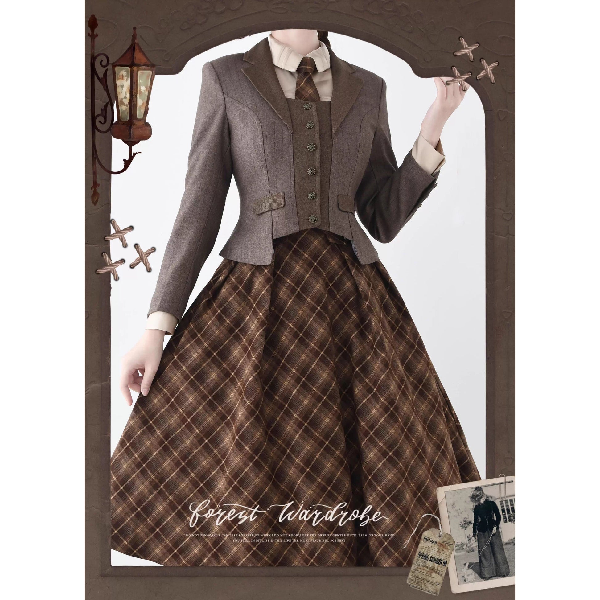 英国のお嬢様のクラシカルショートジャケット - Brown