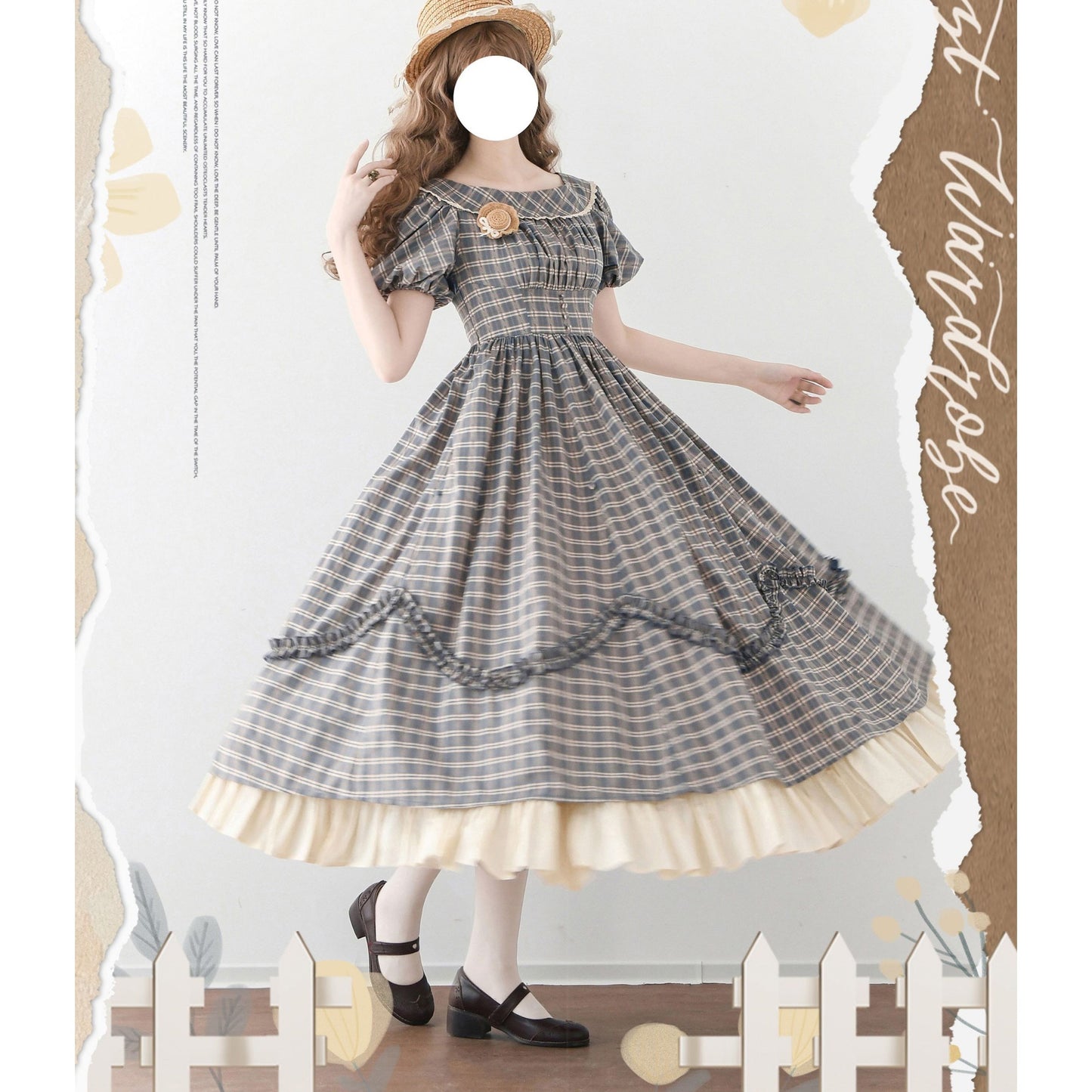 英国のお嬢様の格子柄レトロワンピース - Gray Navy