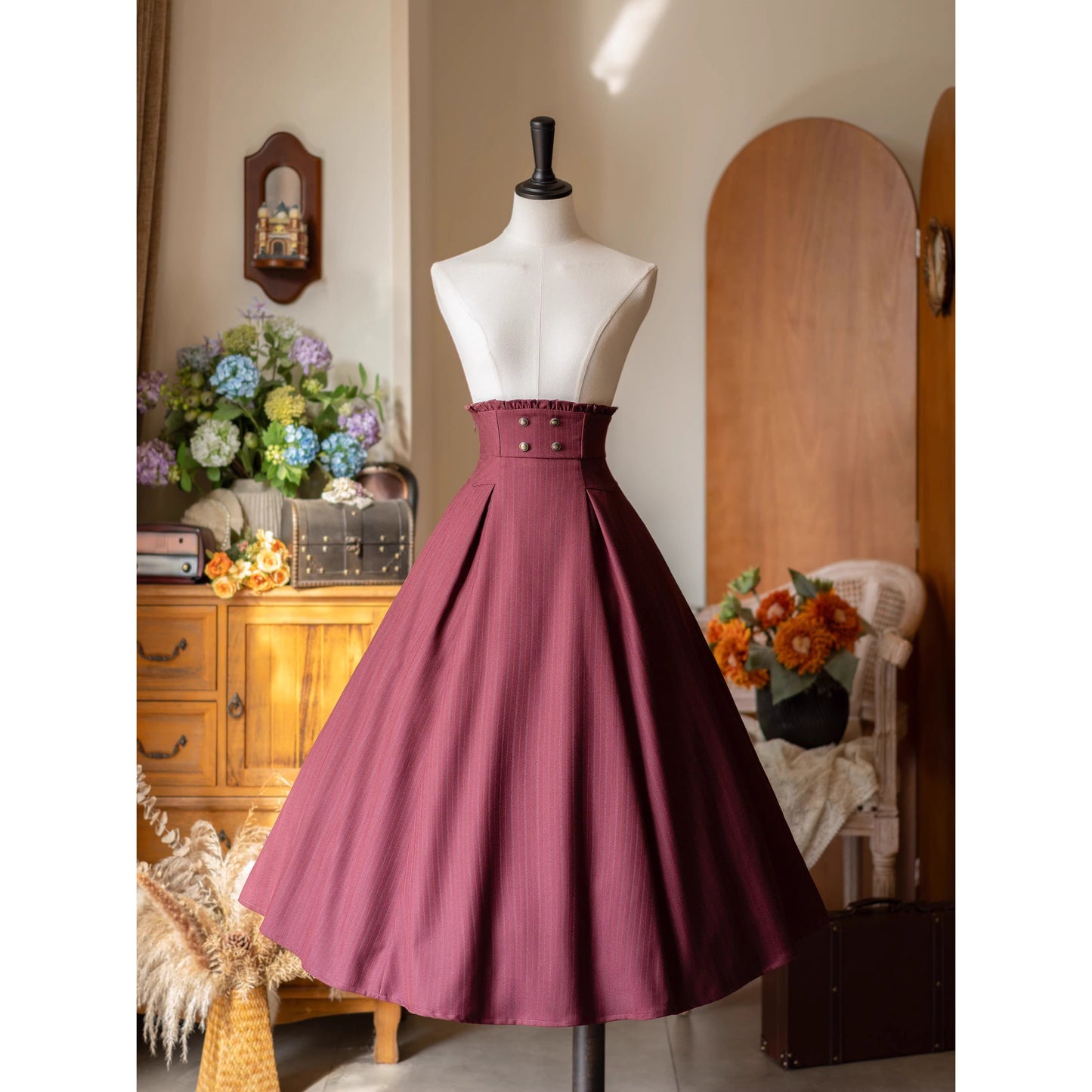 英国のお嬢様のコルセットスカート - Wine Red