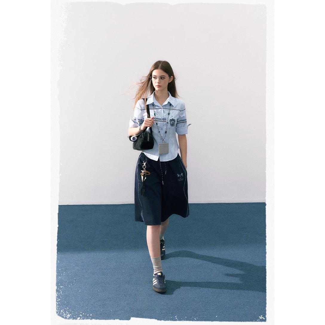 魔法学校の刺繍ストライプブラウス