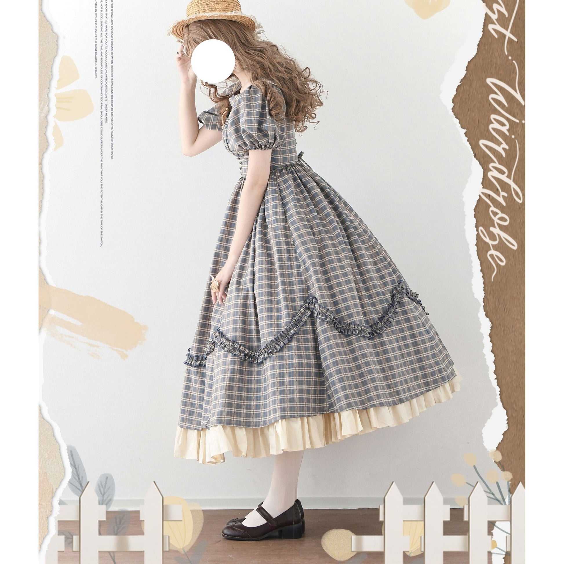 英国のお嬢様の格子柄レトロワンピース - Gray Navy