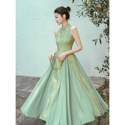 東洋蘭の花絵画チャイナワンピース