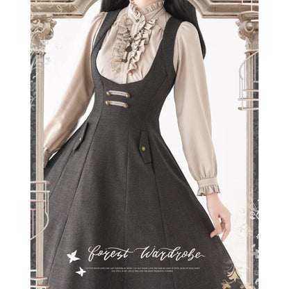 英国のお嬢様のクラシックジャンパースカート - Dark Gray