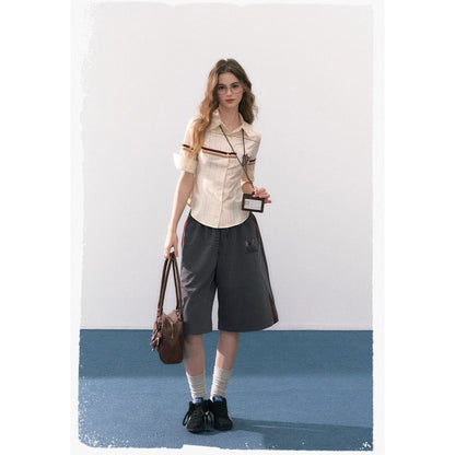 魔法学校の刺繍ストライプブラウス