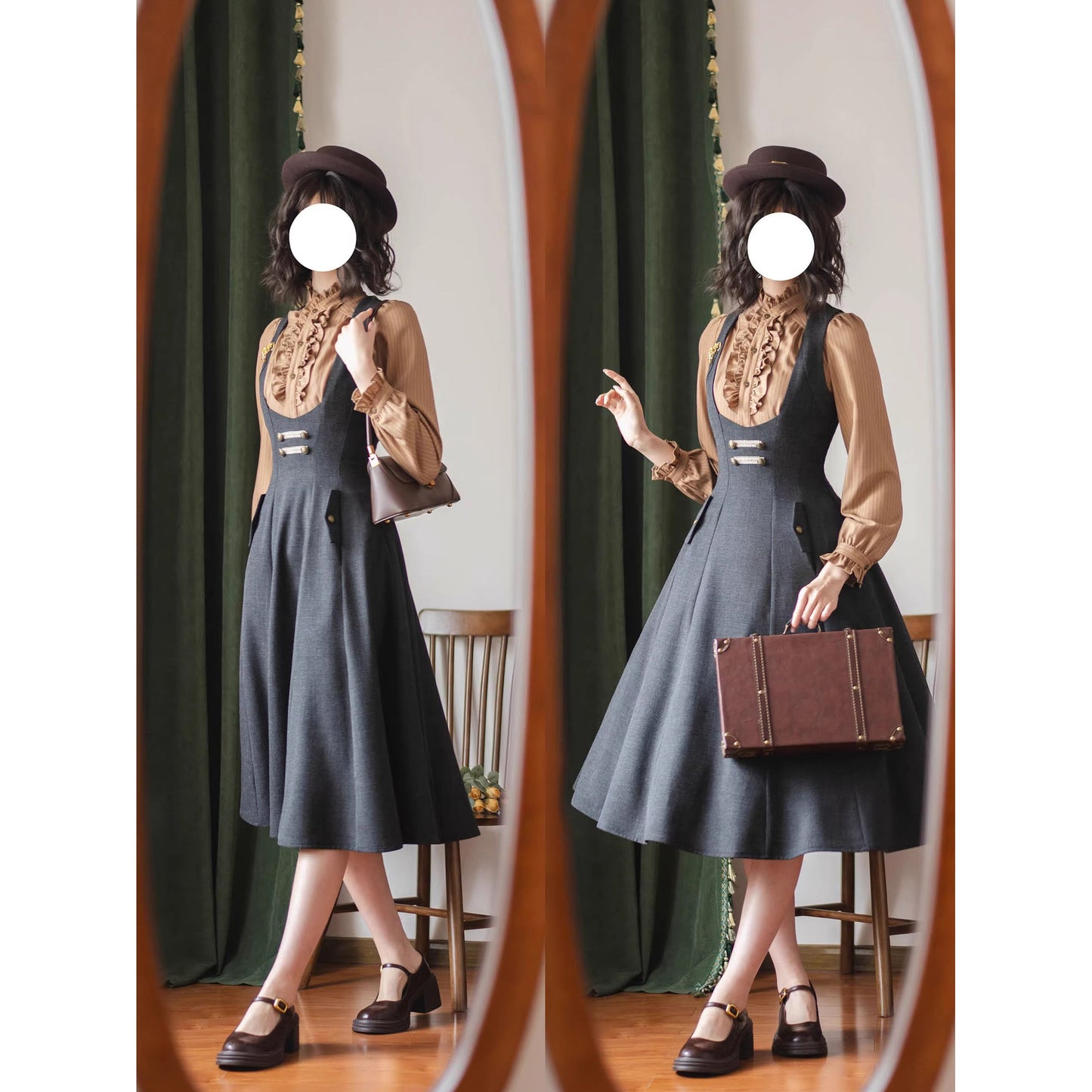 英国のお嬢様のクラシックジャンパースカート - Dark Gray