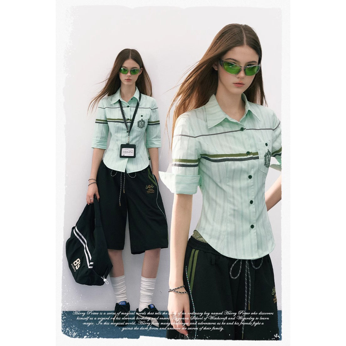 魔法学校の刺繍ストライプブラウス