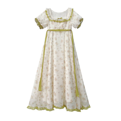 宮廷のお嬢様の花柄ロングワンピース