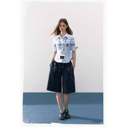 魔法学校の刺繍ストライプブラウス