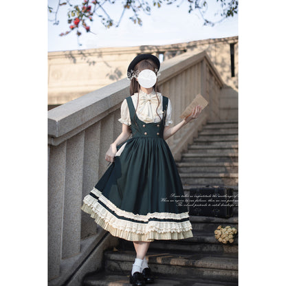 英国令嬢のクラシカルジャンパースカートとブラウス - Dark Green