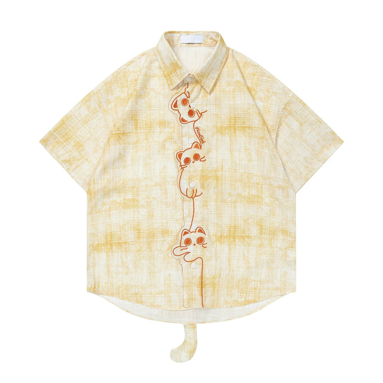 子猫の刺繍レトロチェックシャツ - Light Yellow