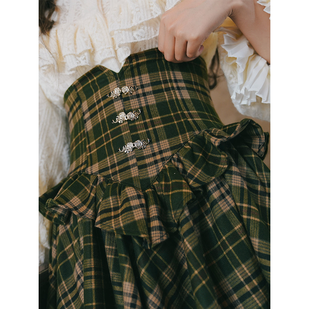 墨緑格子柄のフィッシュテールスカート