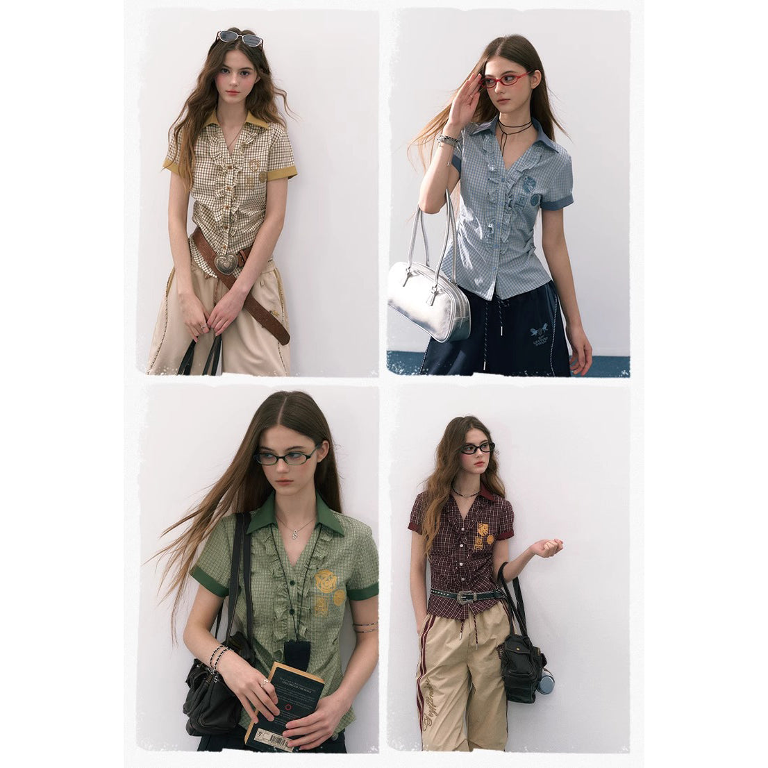 魔法学校のフリルチェックブラウス