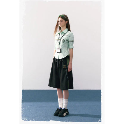 魔法学校の刺繍ストライプブラウス